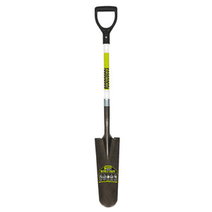 Seymour-Structron Drain Spade Shovel, 14 Gauge, 16" / Forward Turned Step, 29" Premium Fiberglass Handle, Poly D Grip