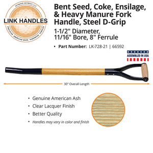 Link Handles 30" bent seed, coke, ensilage, mill, and heavy manure fork Handle, steel D-Grip, 5/8 in.