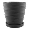 Urban Wave Cement Planter, With Tray, Slate Gray, 6.75-In.
