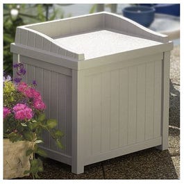 Deck Storage Box With Seat, Taupe Resin, 22.5 x 17.5 x 22.5-In., 22-Gals.